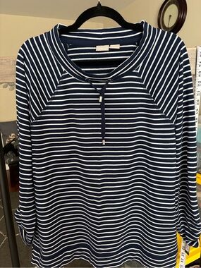 Chico's Navy & White Striped Raglan Tie-Neck shirt - XL Chicos size 2
